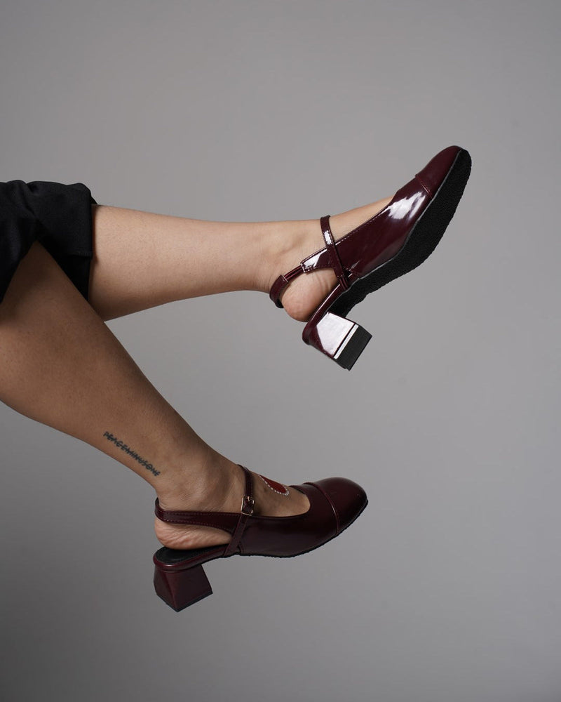 Mary Jane block heels for women Cherry