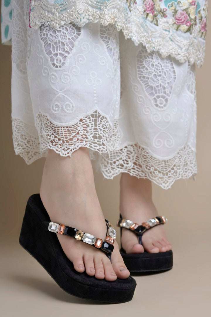 Platform sandals with gemstone strap detailing by Jm Looks for women and girls Black