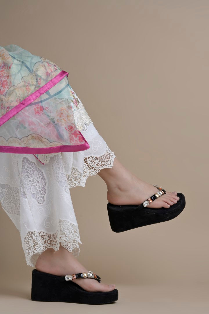 Platform sandals with gemstone strap detailing by Jm Looks for women and girls Black