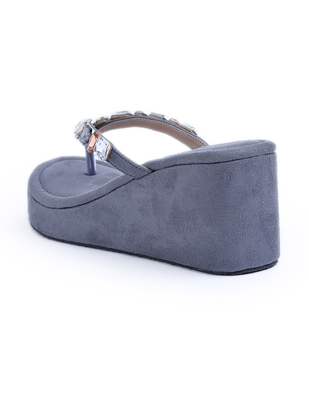 Platform sandals with gemstone strap detailing by Jm Looks for women and girls Grey