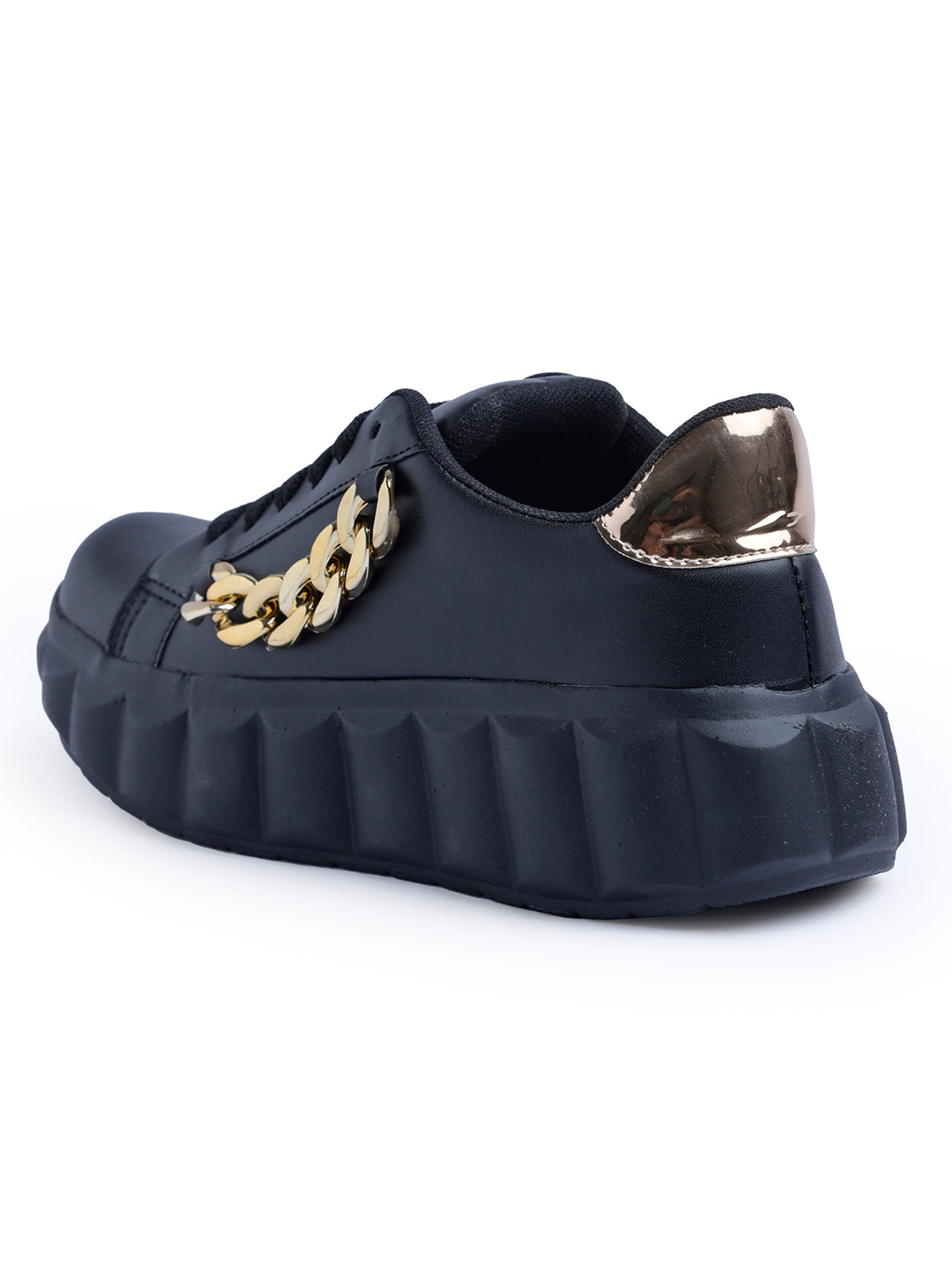 platform lace-up sneakers with a chunky sole and a decorative chain embellishment
 Black