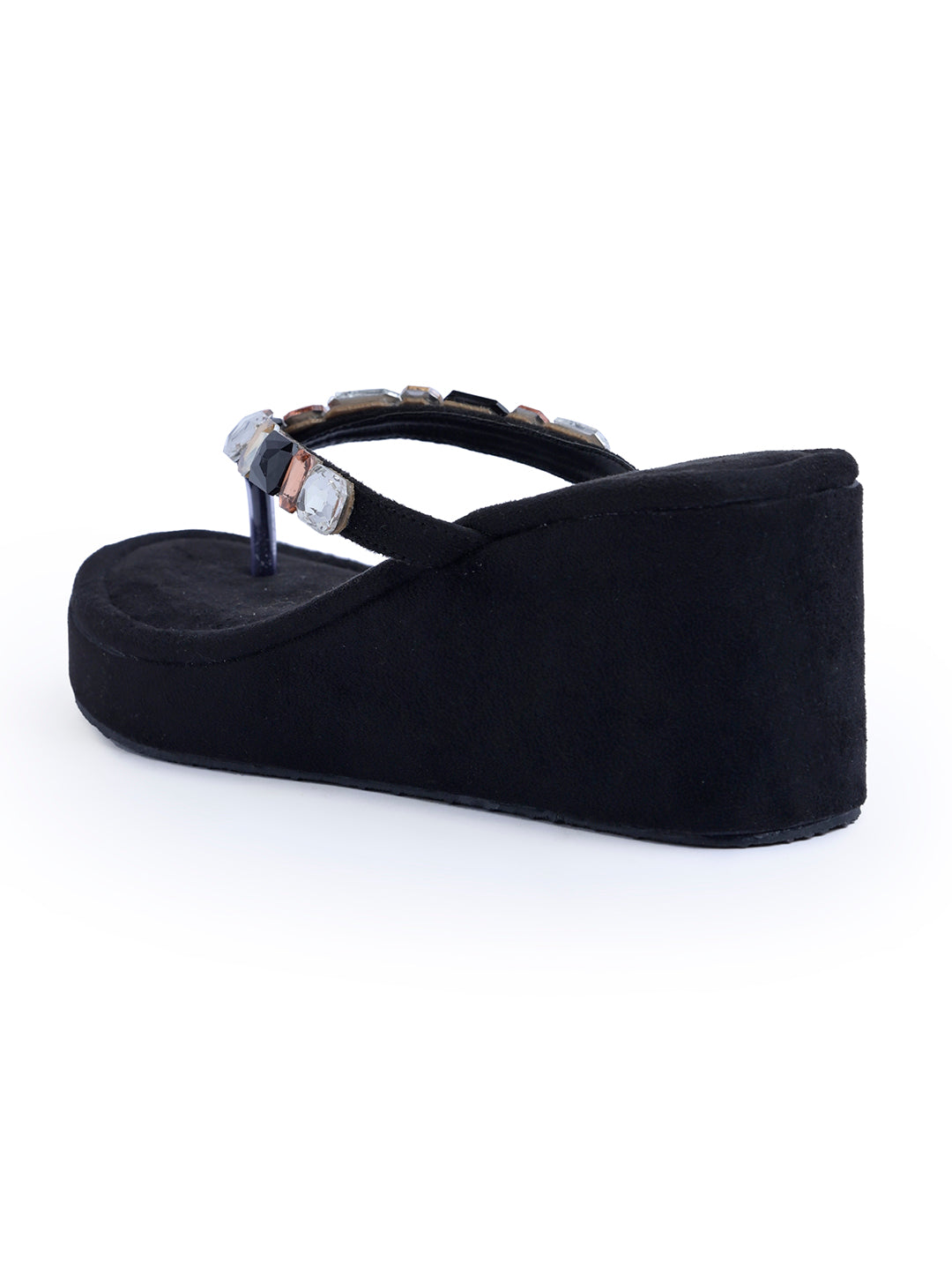 Platform sandals with gemstone strap detailing by Jm Looks for women and girls Black