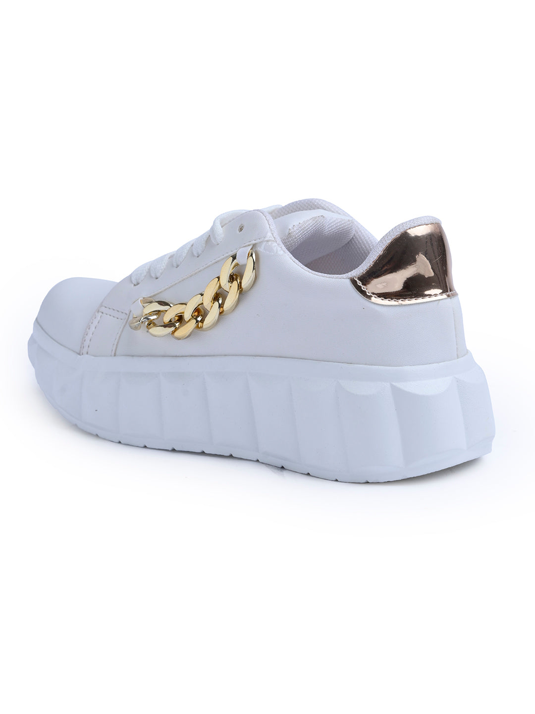 platform lace-up sneakers with a chunky sole and a decorative chain embellishment
 White