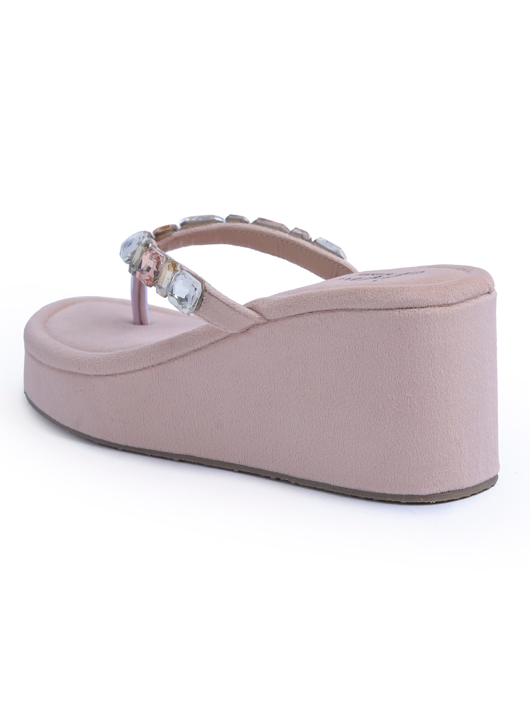 Platform sandals with gemstone strap detailing by Jm Looks for women and girls Pink