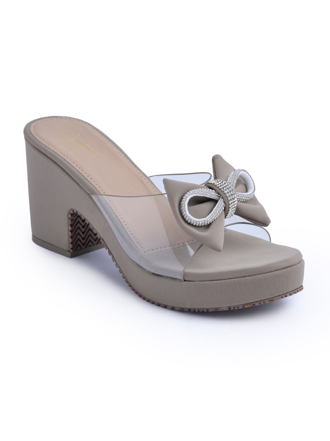 Bow Embellished Transparent Heels Light grey