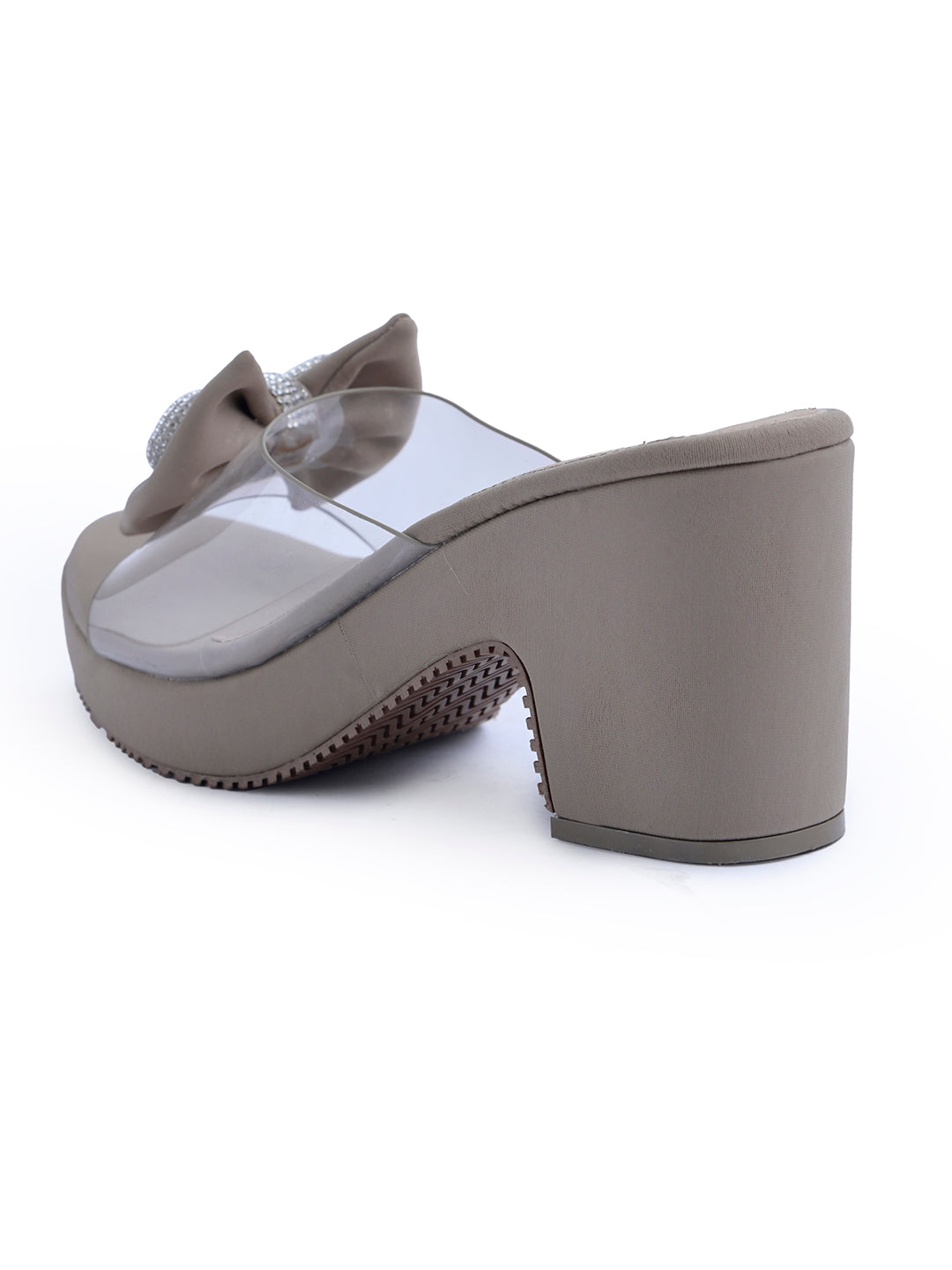 Bow Embellished Transparent Heels Light grey