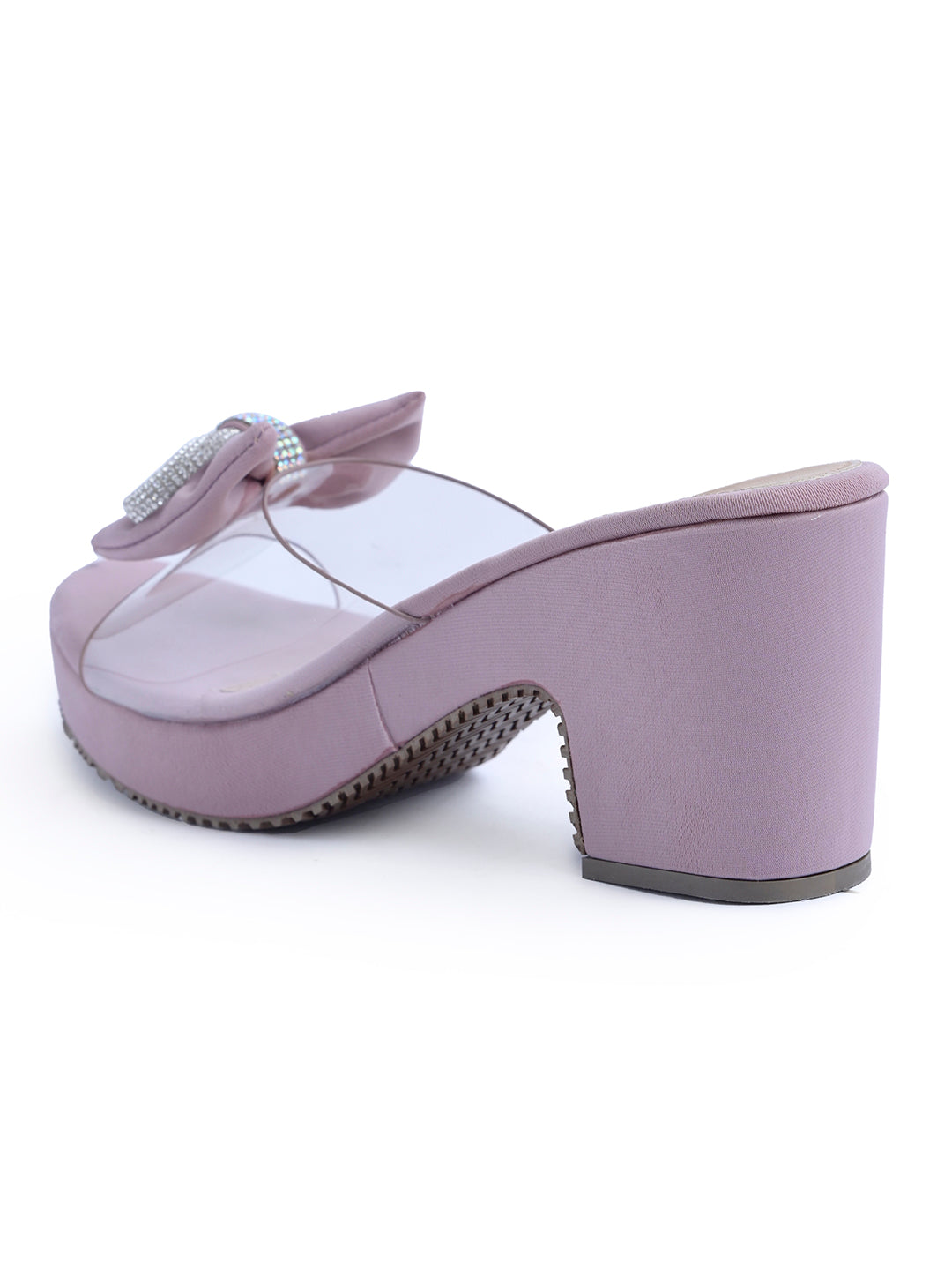 Bow Embellished Transparent Heels Wood rose
