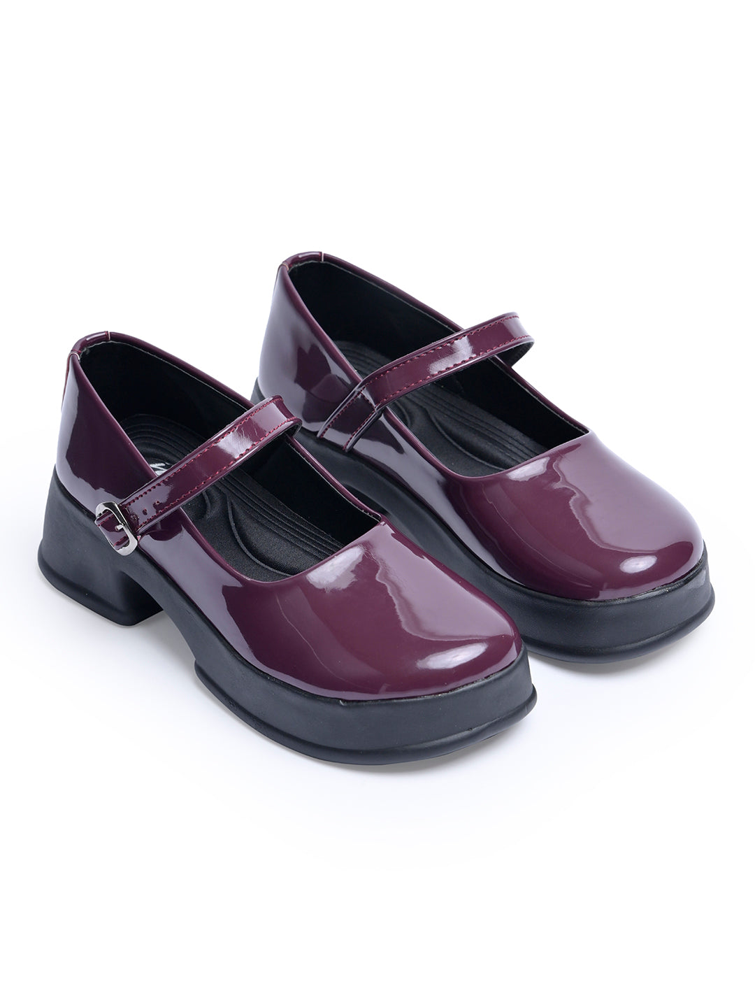 Jm Looks patent Mary Jane platform shoes with a buckled strap
 Cherry