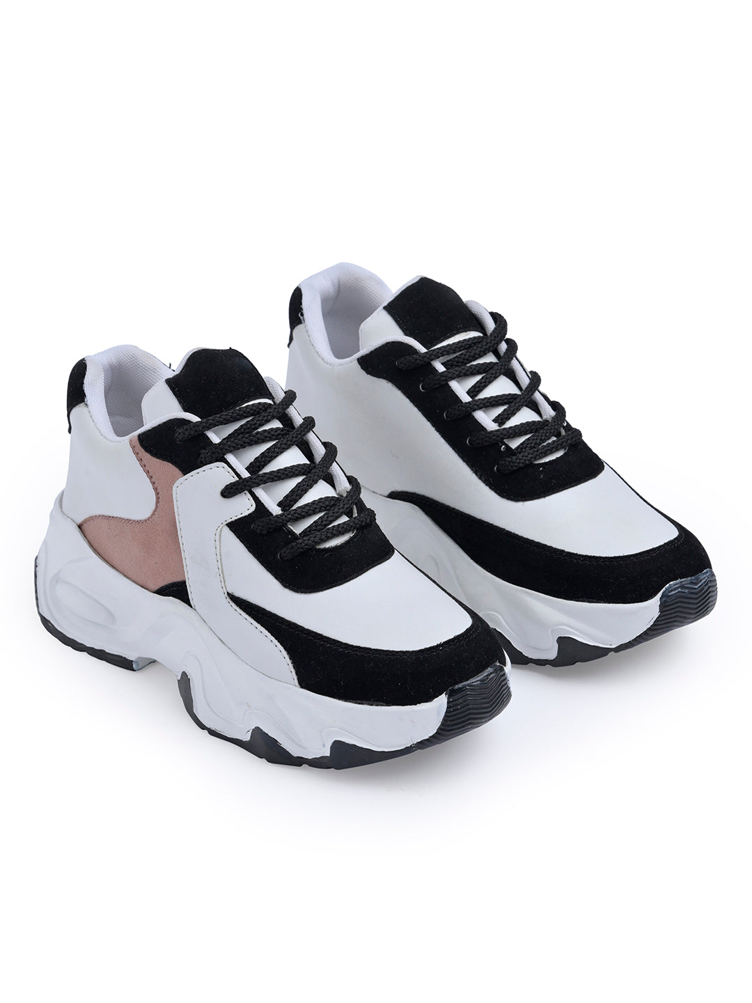 Jm Looks sporty wavy sole sneakers with contrasting panels
 Black