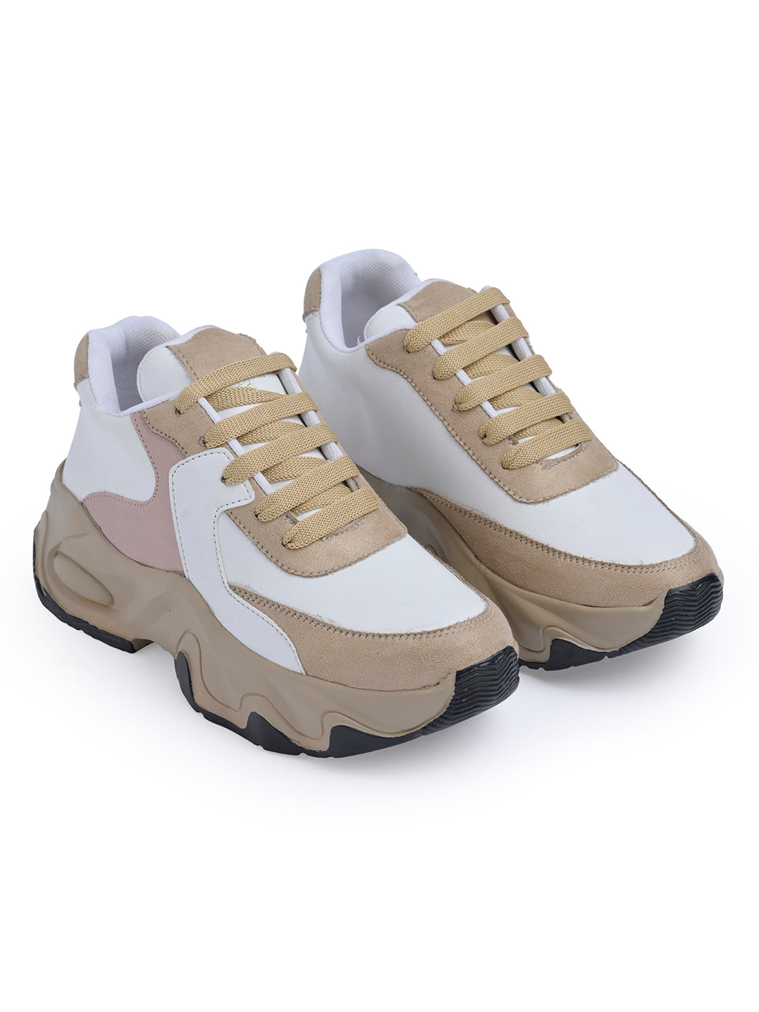 Jm Looks sporty wavy sole sneakers with contrasting panels
 Beige