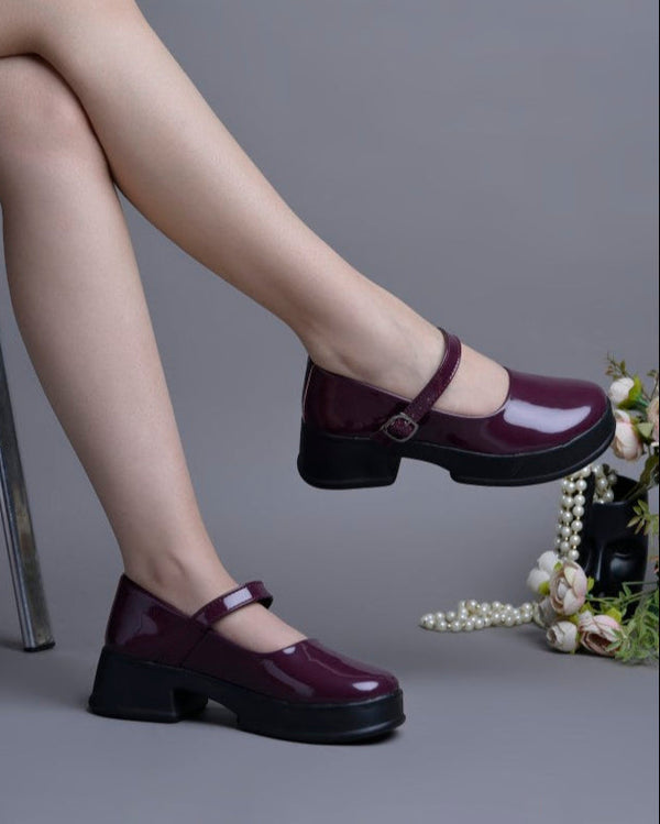 Jm Looks patent Mary Jane platform shoes with a buckled strap
 Cherry