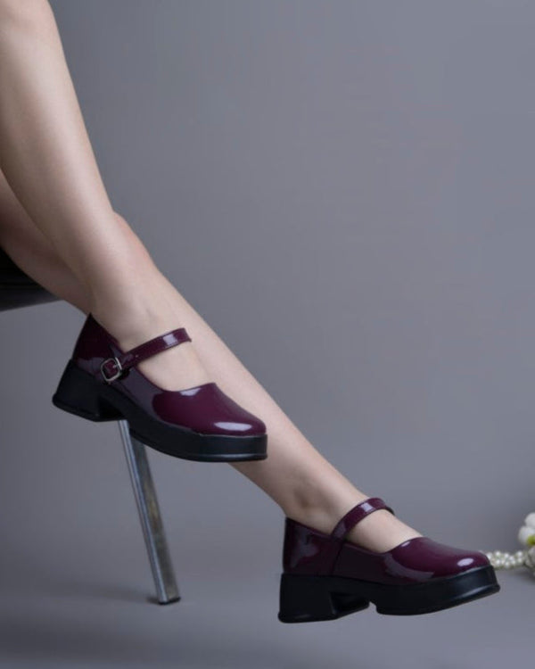 Jm Looks patent Mary Jane platform shoes with a buckled strap
 Cherry