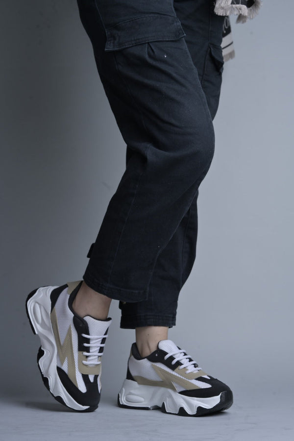 Beige White Chunky Sneakers for Women lace-up mesh upper thick sole trendy casual stylish comfortable platform footwear