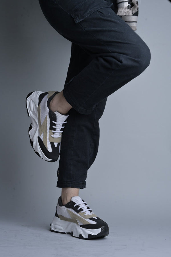 Beige White Chunky Sneakers for Women lace-up mesh upper thick sole trendy casual stylish comfortable platform footwear