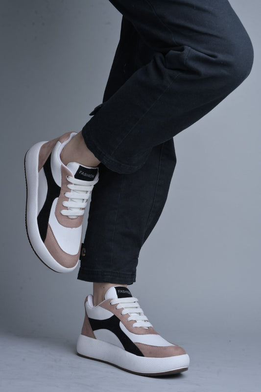 Jm Looks stylish comfort sneakers with contrasting panels and white laces
 Pink