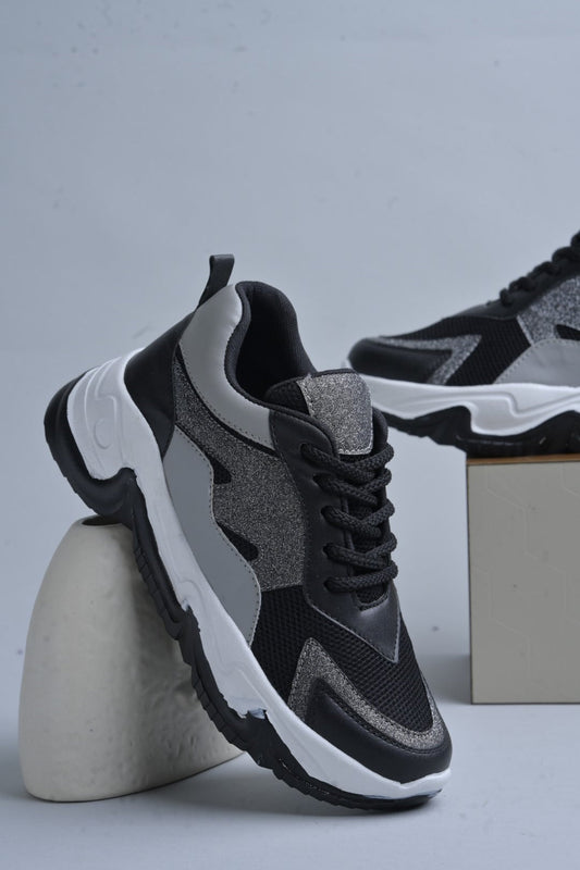 Jm Looks glitter panel chunky sole sneakers
 Black