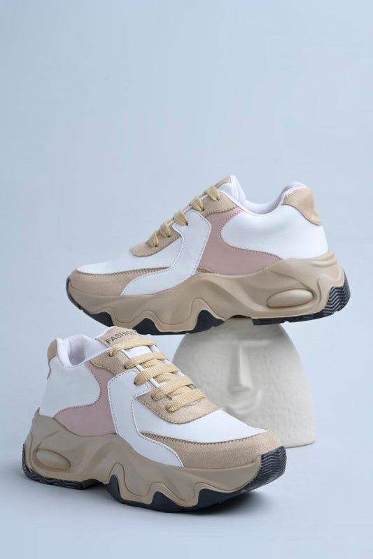 Jm Looks sporty wavy sole sneakers with contrasting panels
 Beige