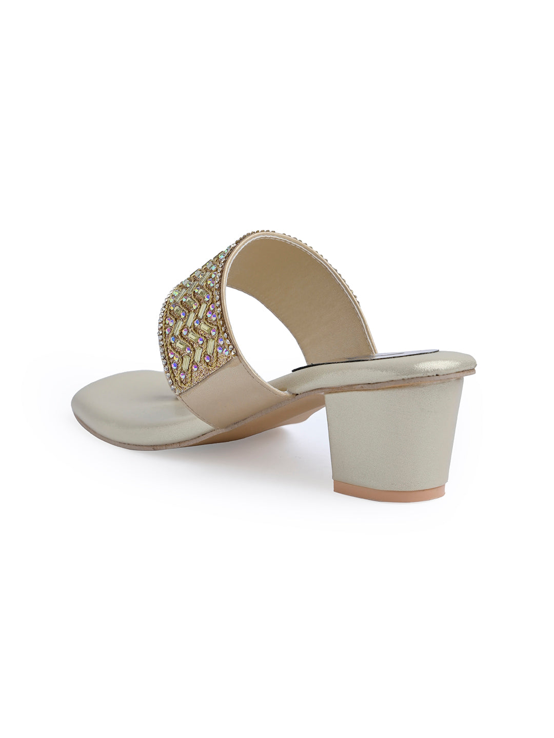 Jm Looks embellished block heel sandals with a toe-ring design
 Golden