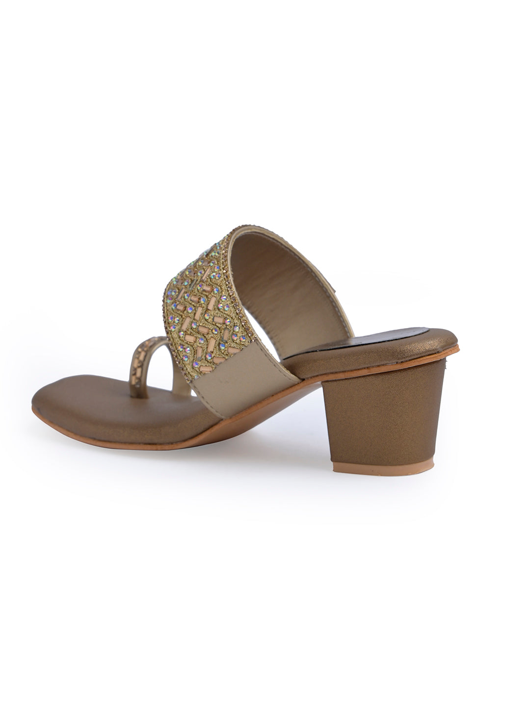 Jm Looks embellished block heel sandals with a toe-ring design
 Brown