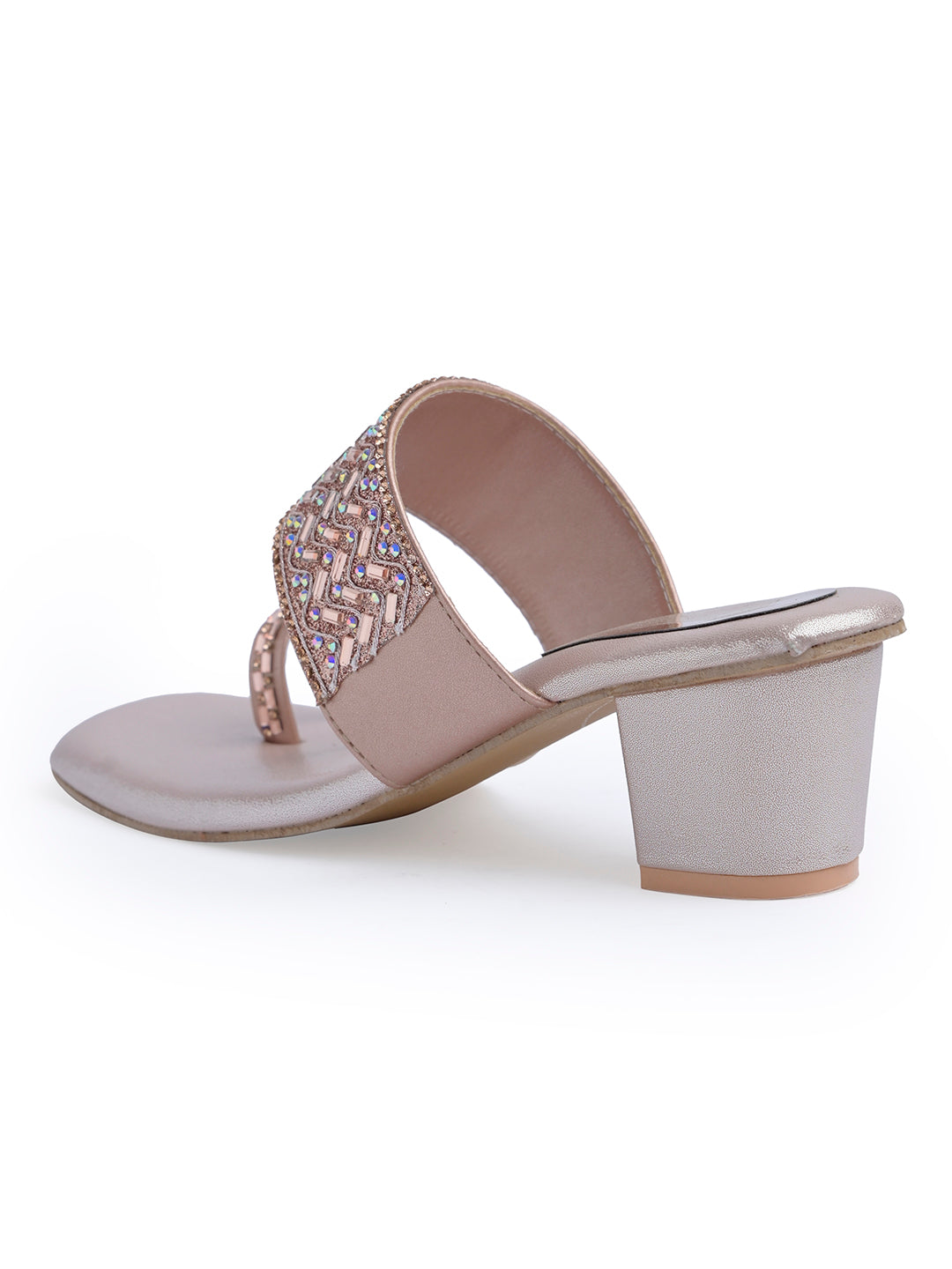 Jm Looks embellished block heel sandals with a toe-ring design
 Peach