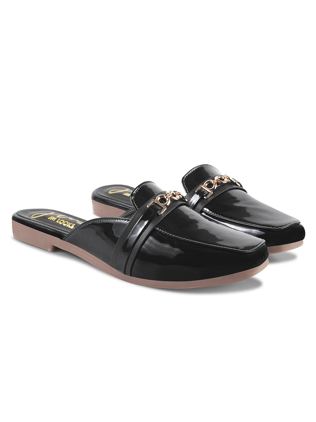 JM Looks Women's Toe-Loop Ethnic Flat Sandals | Traditional Festive Footwear Black