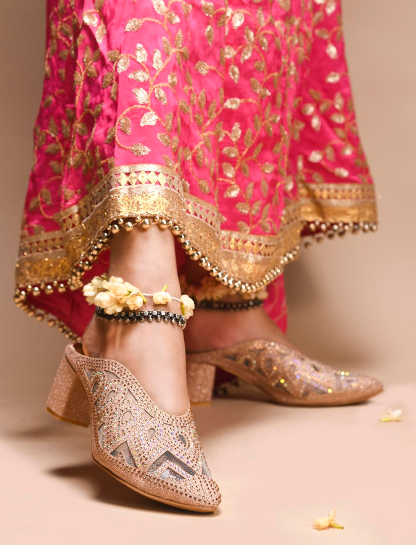 Embellished ethnic mules with block heel by Jm Looks for women and girls Sultan