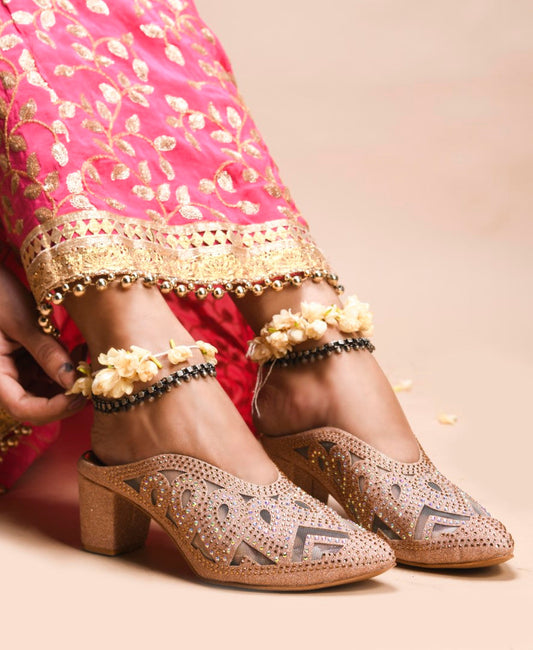 Embellished ethnic mules with block heel by Jm Looks for women and girls Sultan