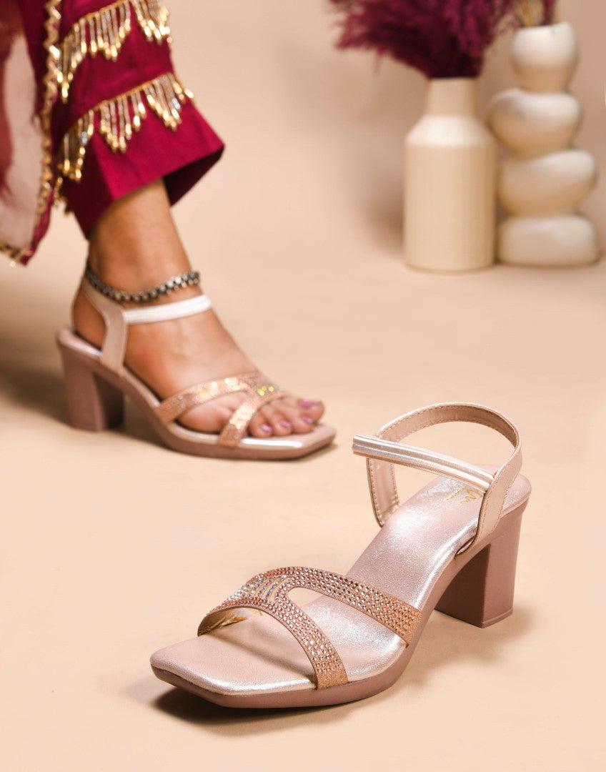 Jm Looks block heels with embellished criss-cross straps and an ankle strap
 Sultan