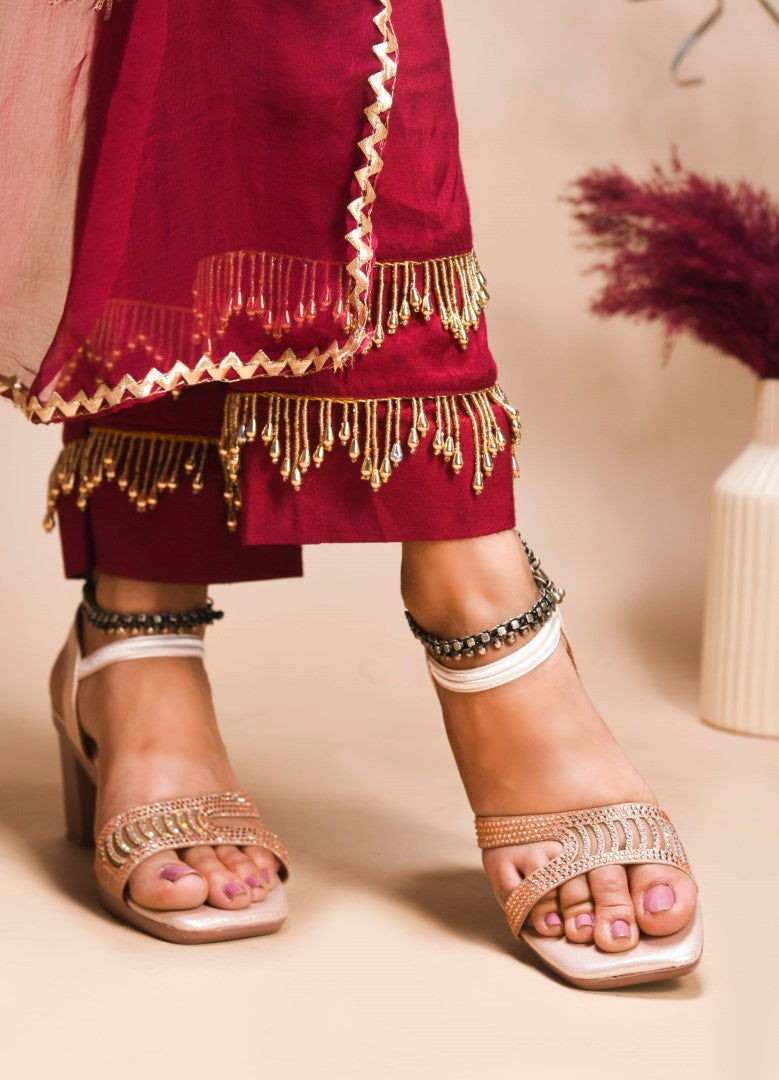 Jm Looks block heels with embellished criss-cross straps and an ankle strap
 Sultan