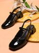 Slingback Glossy Block Heels With Buckle in Black / 34