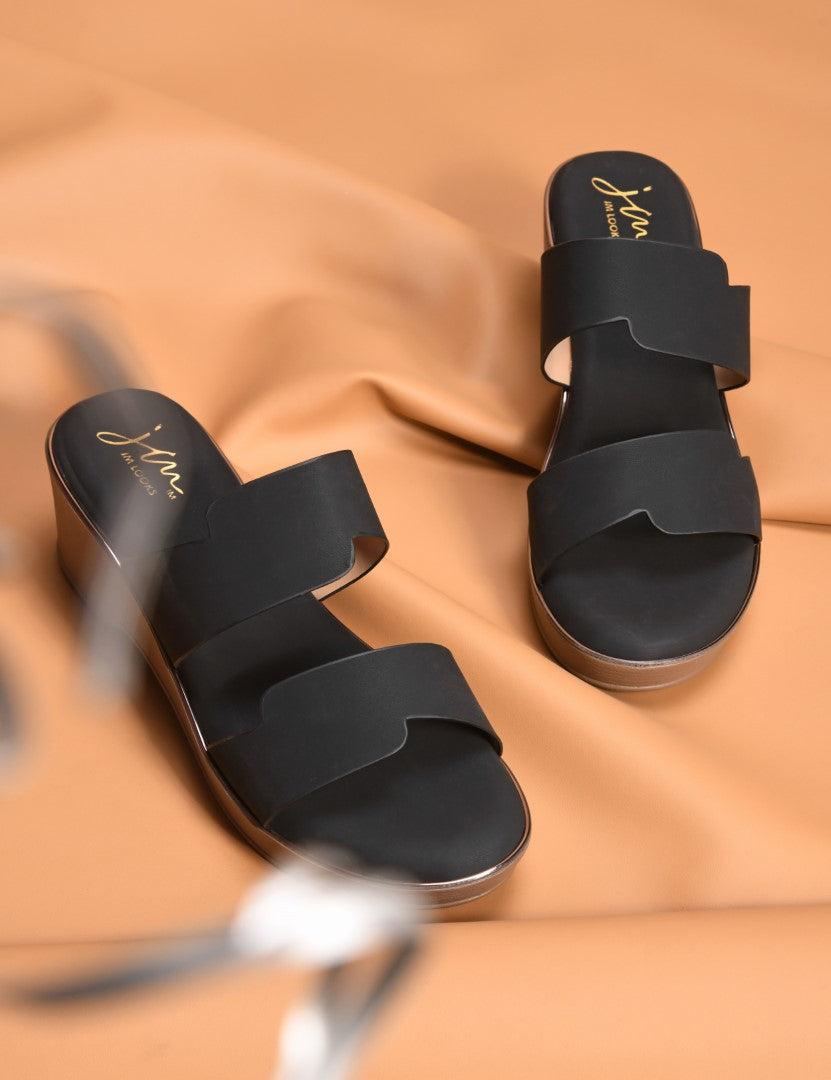 Jm Looks dual-strap platform wedge sandals
 Black