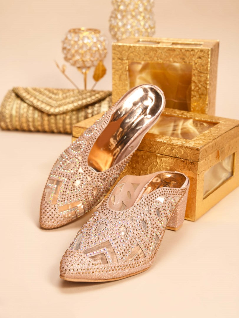 Embellished ethnic mules with block heel by Jm Looks for women and girls Sultan