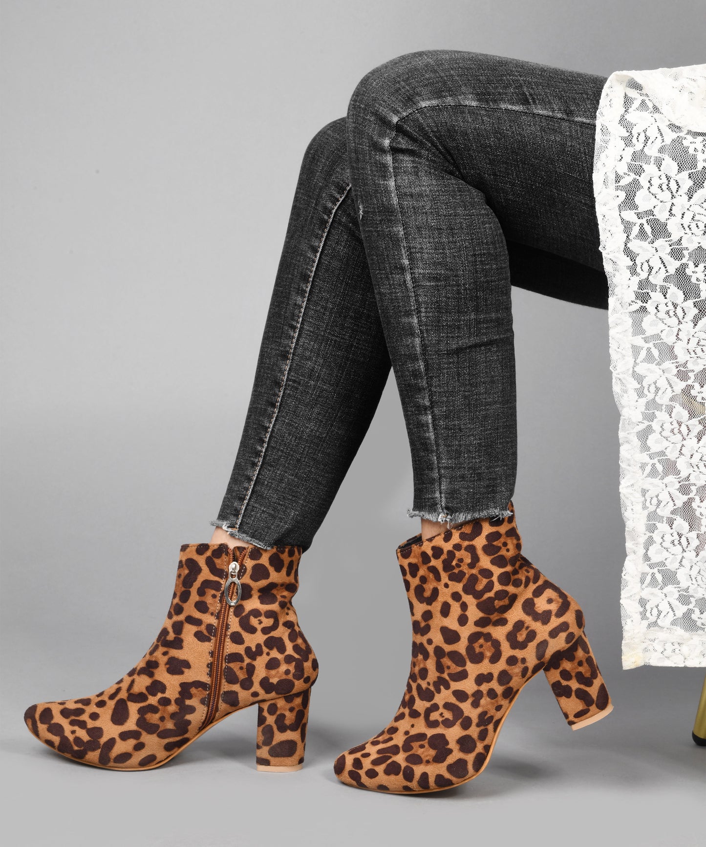 Leopard Print Ankle Boots with Side Zipper