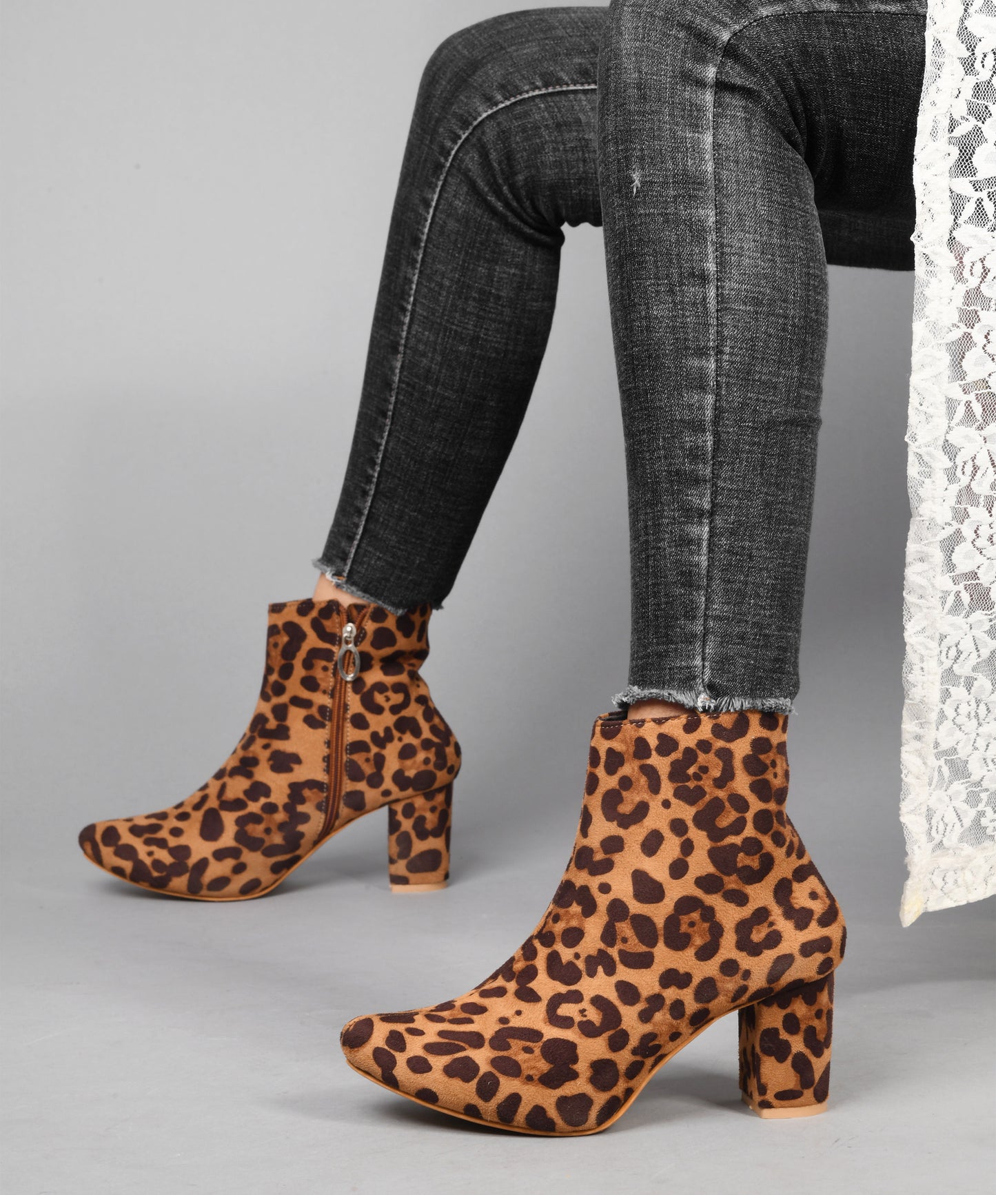 Leopard Print Ankle Boots with Side Zipper