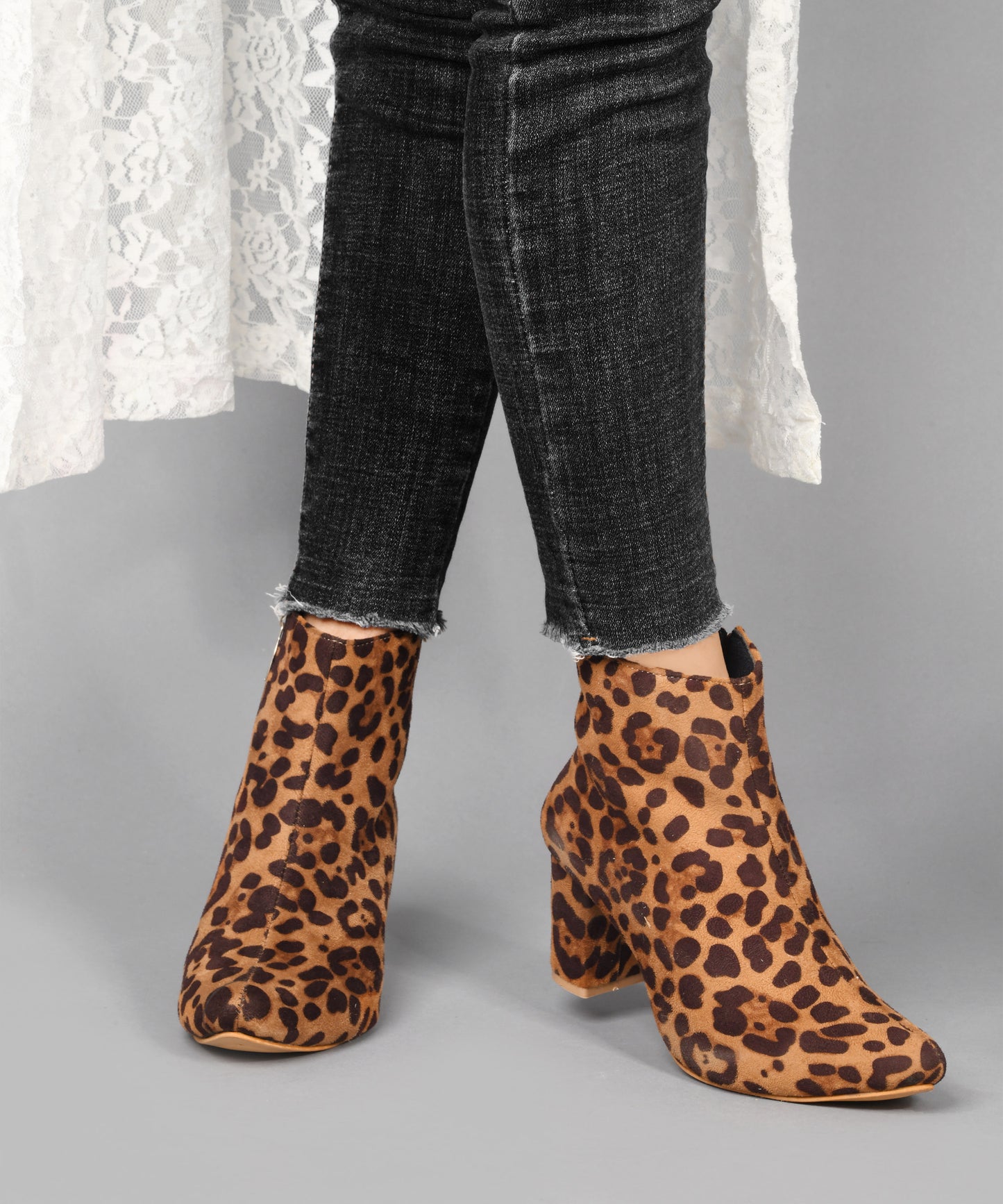 Leopard Print Ankle Boots with Side Zipper