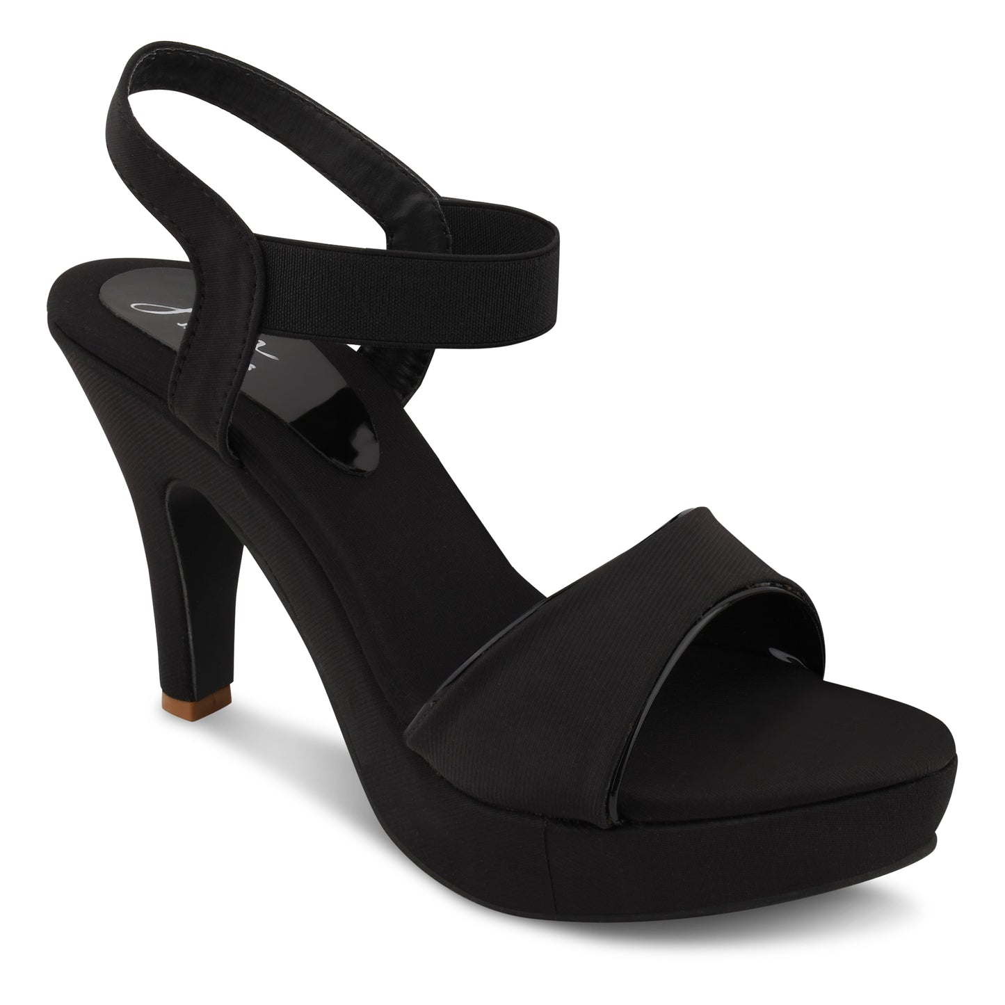 women's platform stiletto heel sandals with a wide strap across the toes and an ankle strap
 Black