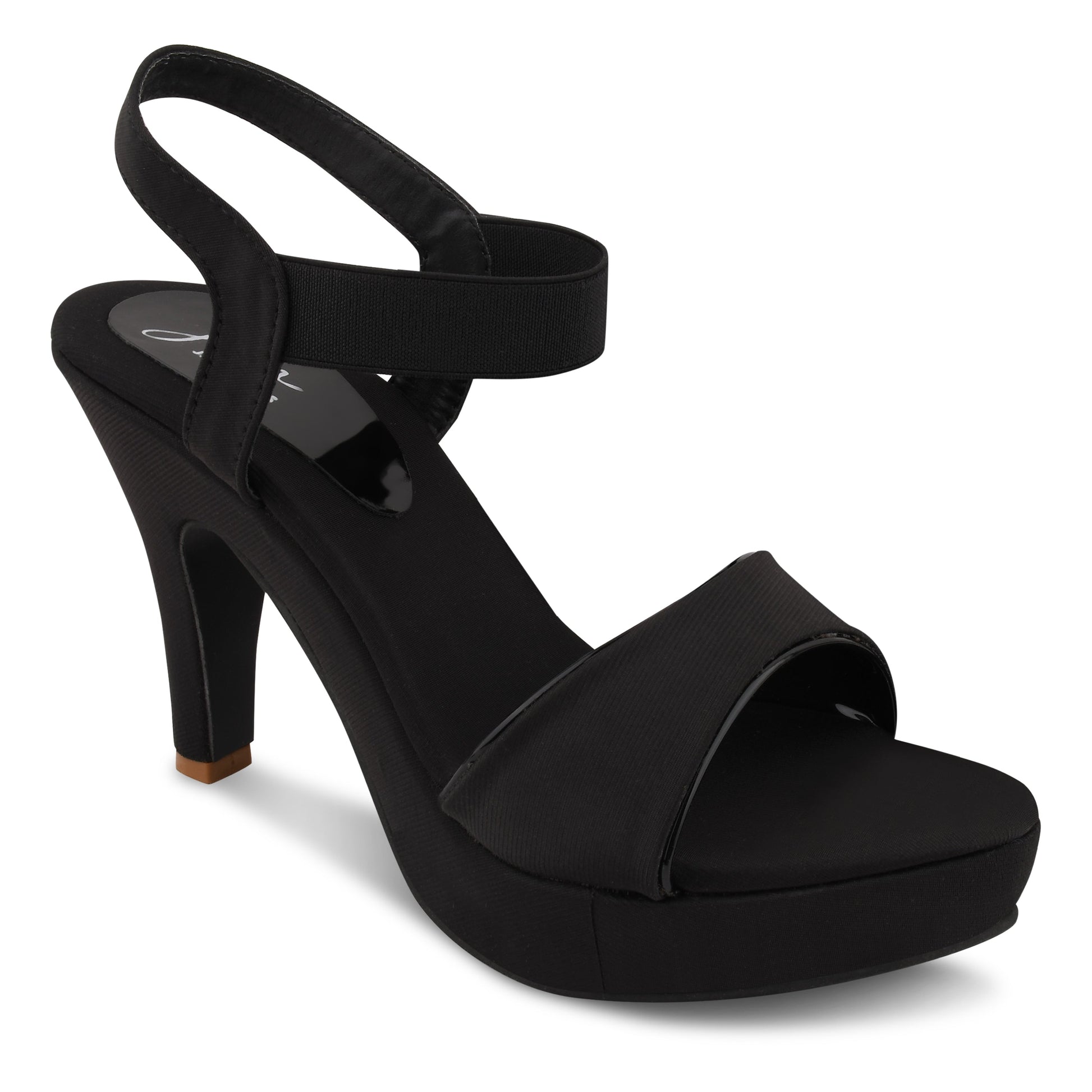 women's platform stiletto heel sandals with a wide strap across the toes and an ankle strap
 Black
