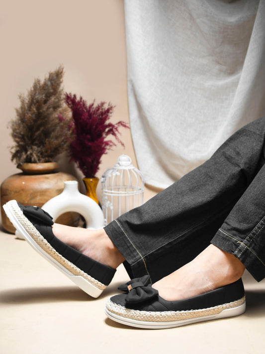 JM Looks espadrille loafers featuring a prominent bow and woven sole detail
 Wood Rose