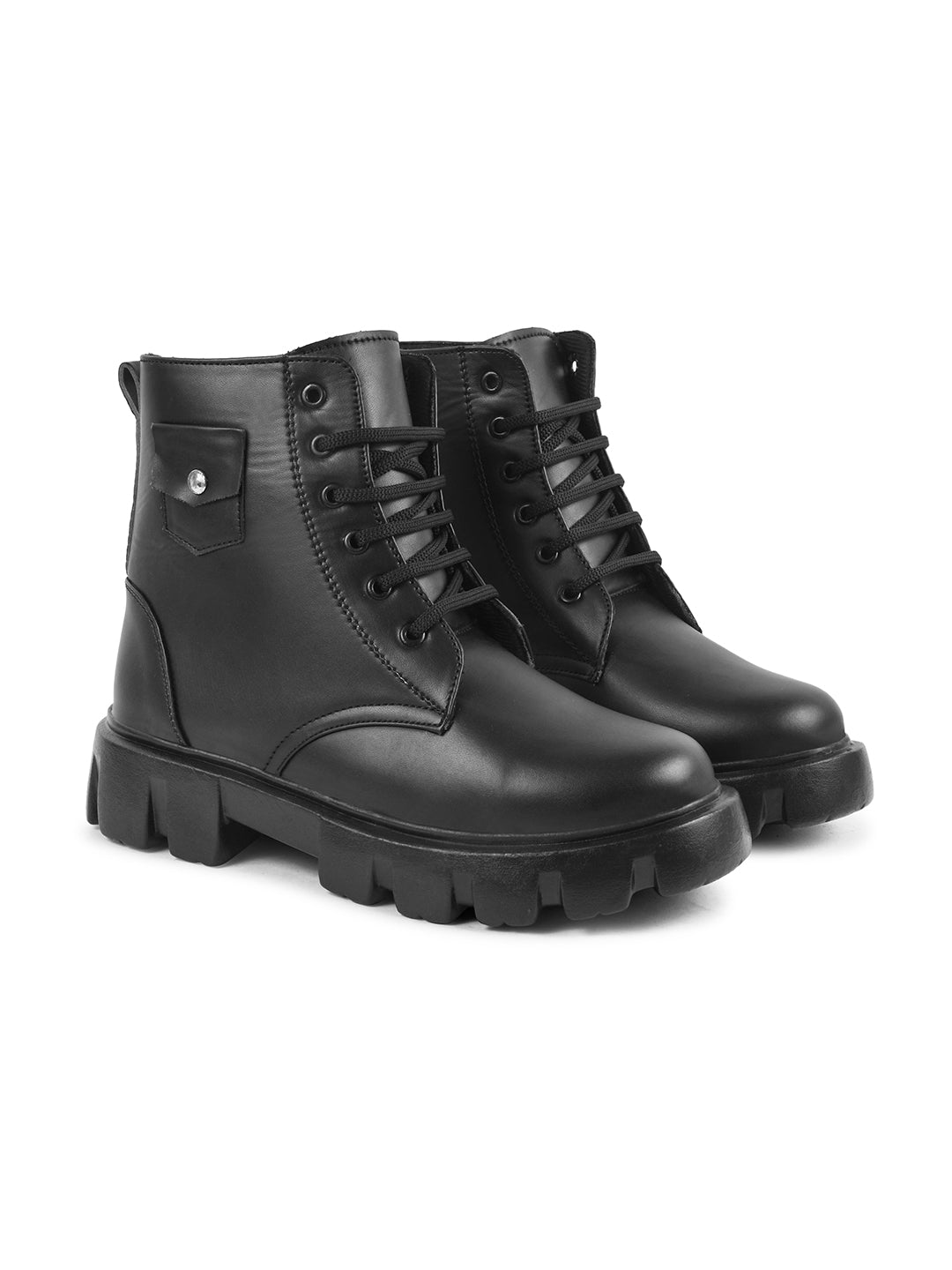 Jm Looks lace-up combat boots with a heavy-duty sole
 Black