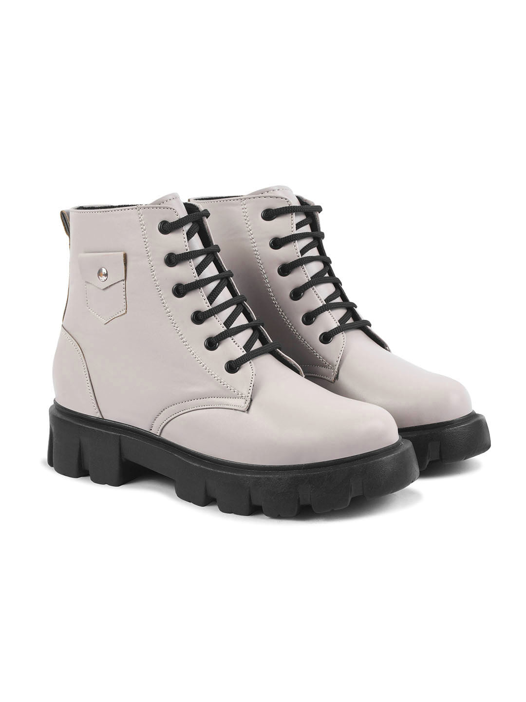 Jm Looks lace-up combat boots with a heavy-duty sole
 Cream