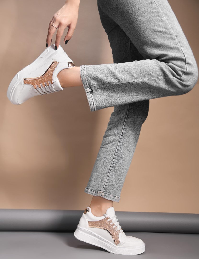 platform lace-up sneakers with a sparkly side panel and a chunky sole
 Sultan