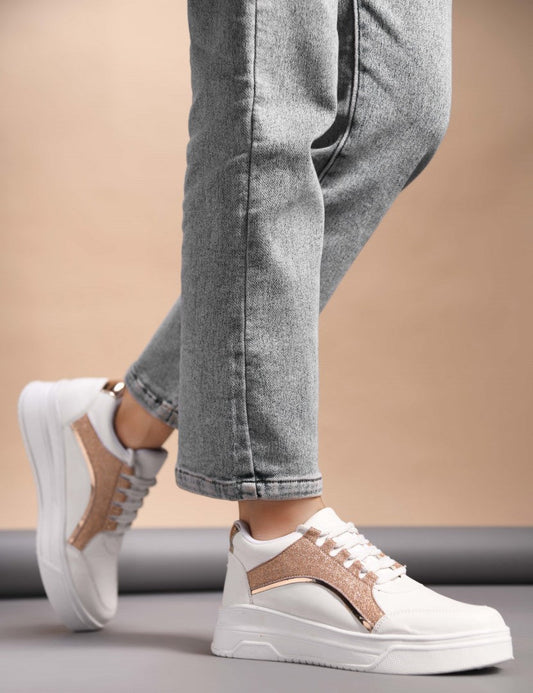 platform lace-up sneakers with a sparkly side panel and a chunky sole
 Sultan