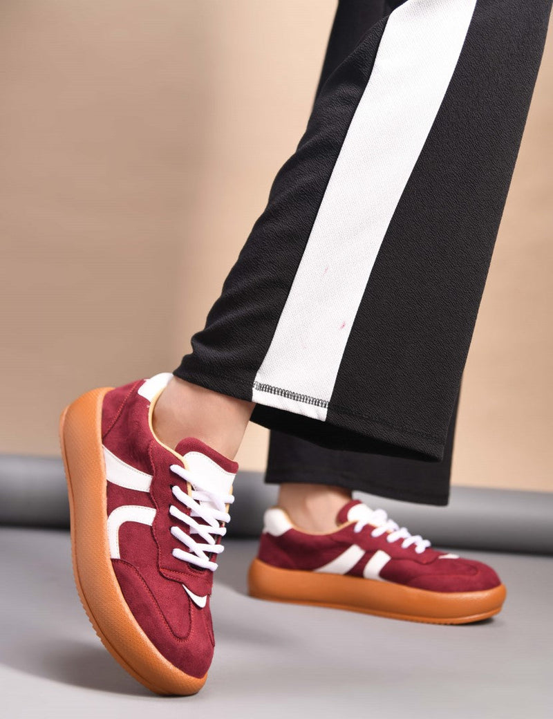 Suede lace up sneakers with cushioned sole - 5