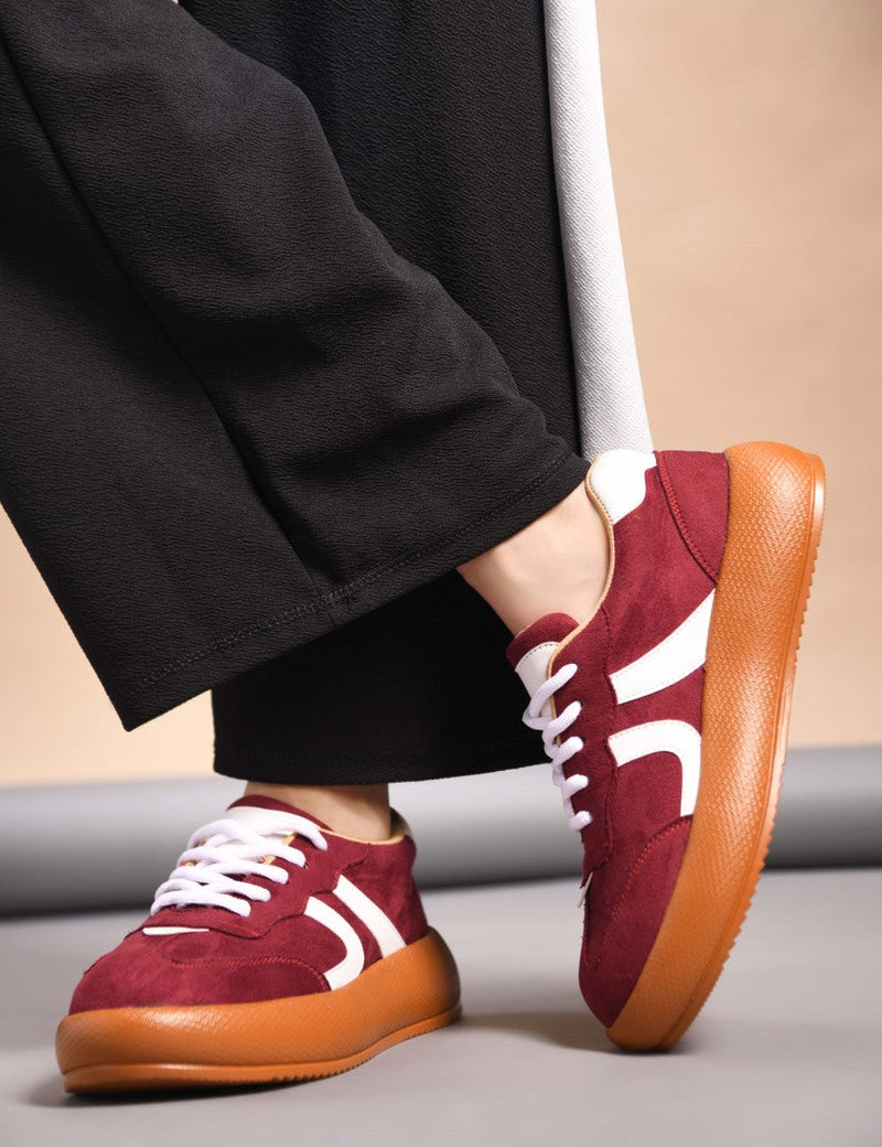 Suede lace up sneakers with cushioned sole - 4