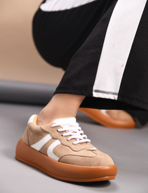 Retro-style sneakers for women and girls by Jm Looks with bold design Beige