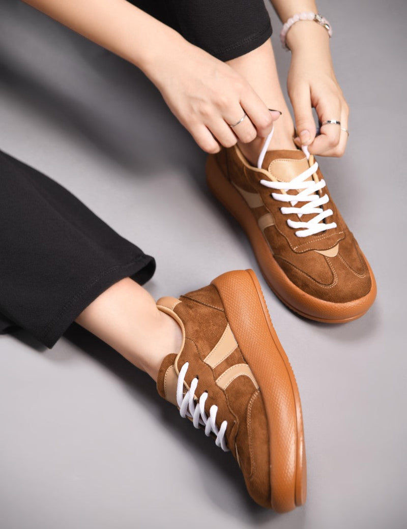 Suede lace up sneakers with cushioned sole - 9