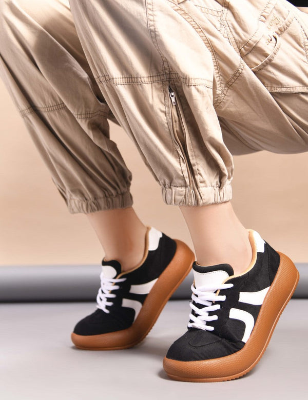 Retro-style sneakers for women and girls by Jm Looks with bold design Black