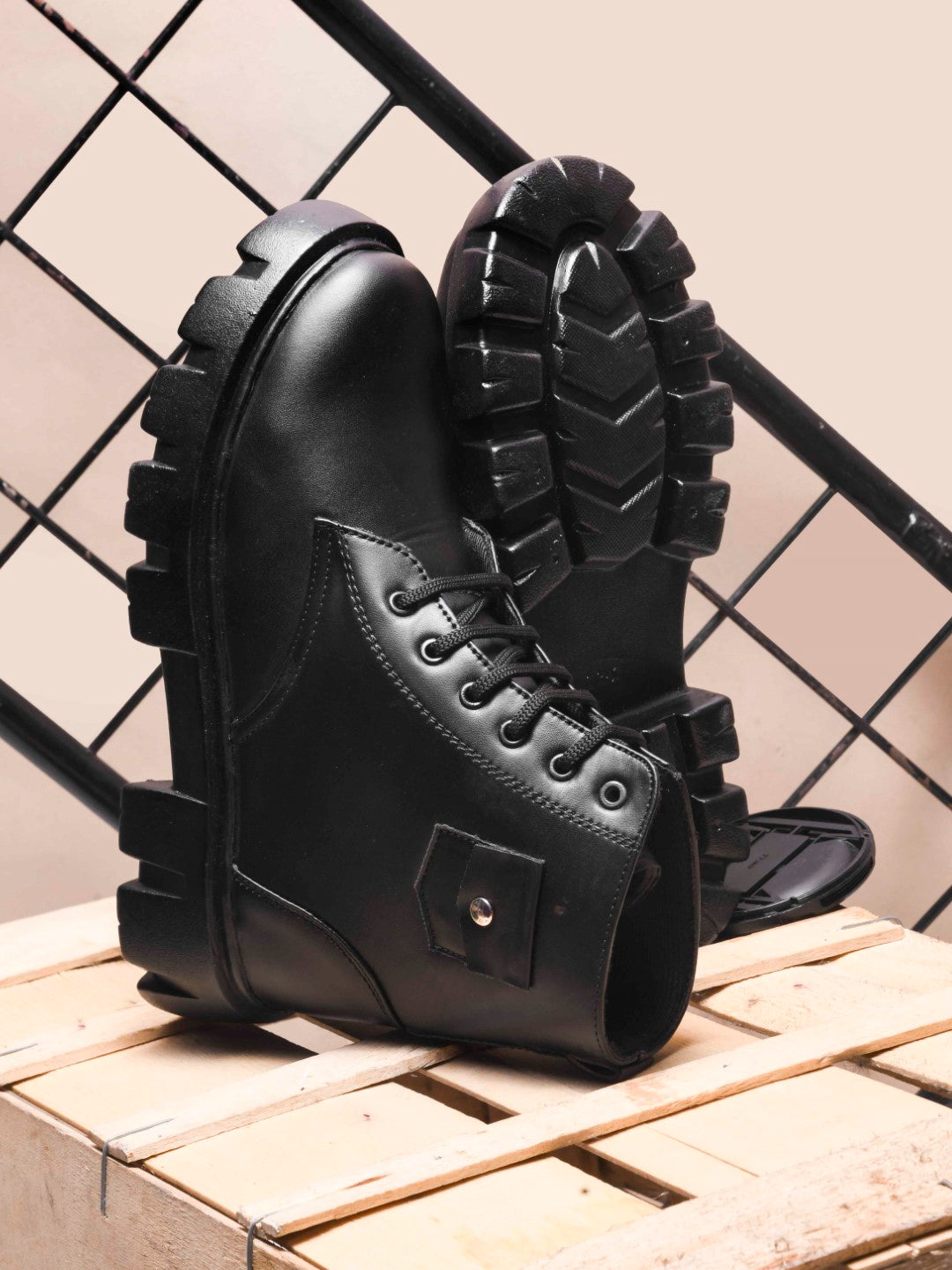 Jm Looks lace-up combat boots with a heavy-duty sole
 Black