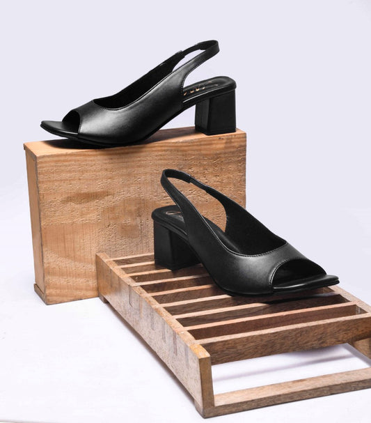 Jm Looks slingback peep-toe heels with a sturdy block heel
 Black