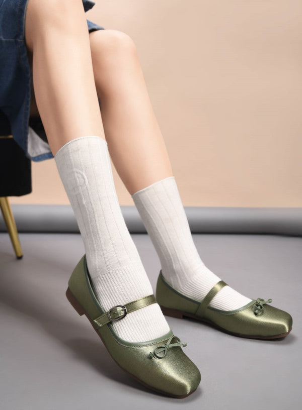 square toe mary jane flats Green